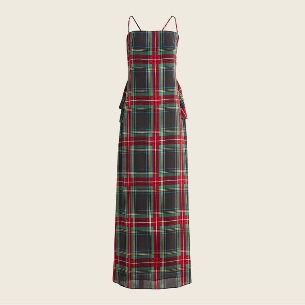 J Crew Ruffle Back 100% Silk Dress in Stewart Tartan